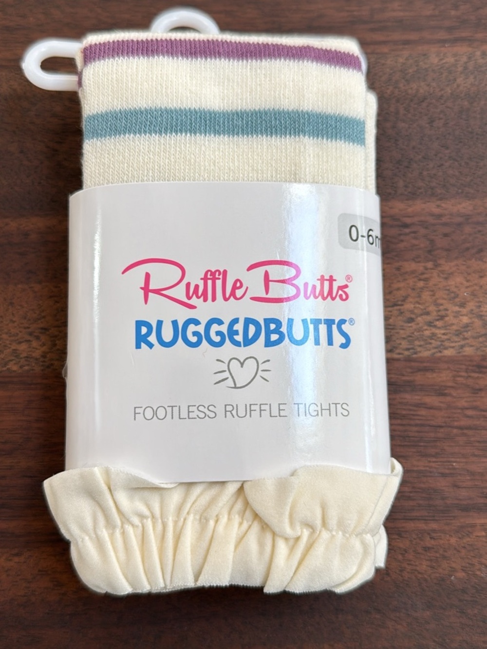 Ruffle Butts Cream Footless Ruffle Tights with Blue and Purple Stripes